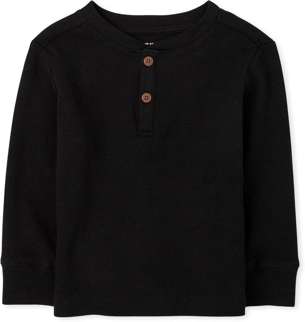 The Children's Place Baby Toddler Boys Long Sleeve Thermal Henley Top (5T, Black)