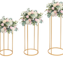 Wedding Flower Stand, 3PCS Round Tall Cylinder Pedestal Flower Holders, Free Standing Removable Gold Metal Plant Rack Column Vases Centerpieces for Parties and Wedding Living Room Decoration