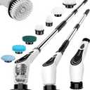 Electric Spin Scrubber, Shower Scrubber with 8 Brush Heads with Adjustable Extension Handle, 2H Power Dual Speed, IPX7 Waterproof for Kitchen, Sink, Bathroom, Shower, Tile, LX-a