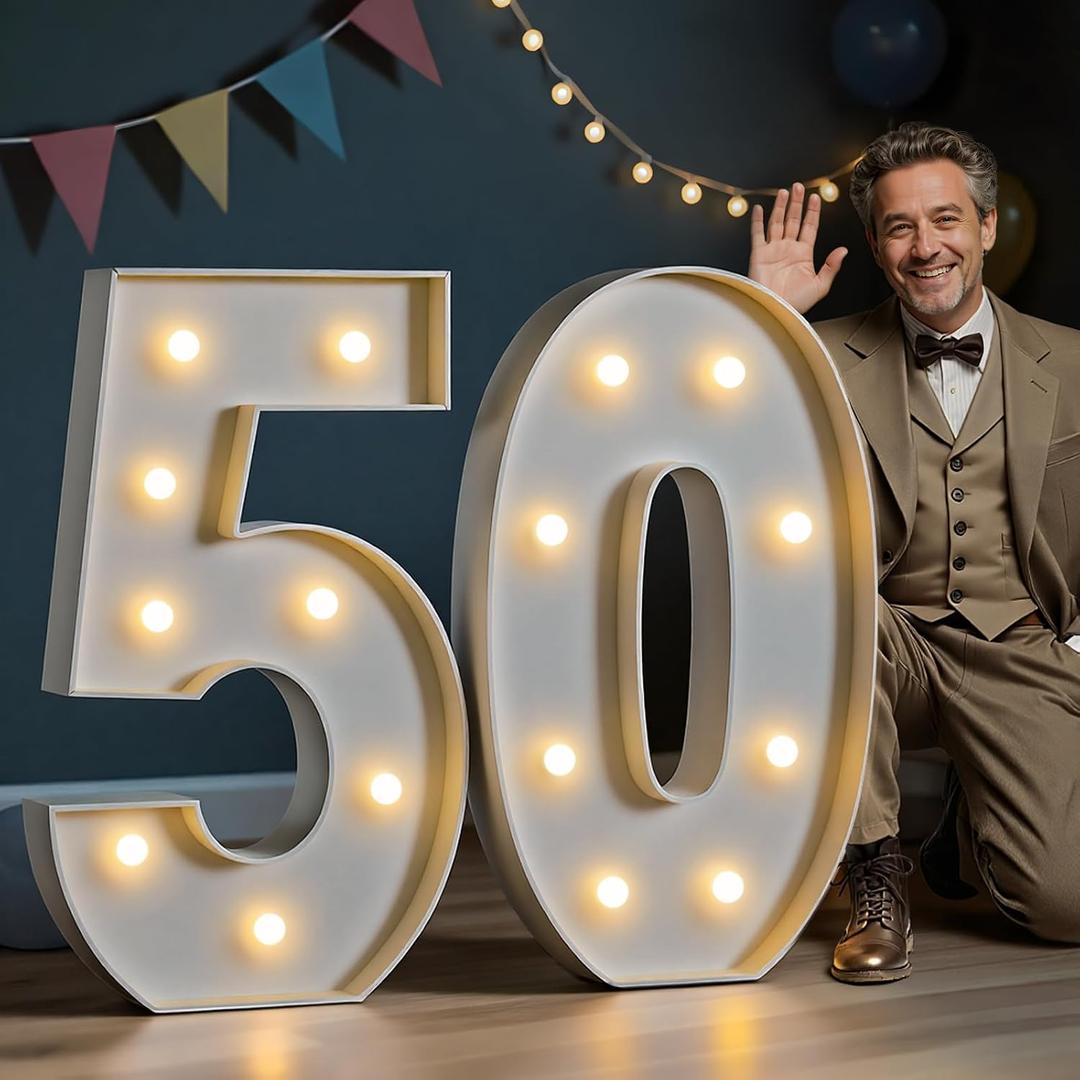 imprsv Marquee Numbers 50 Birthday Decorations: Large Light Up Numbers 50 Years Old Birthday Decor for Men Women Big Sign Party Anniversary Funny Retirement Cardboard Backdrop Sign Block