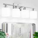 4 Light Bathroom Light Fixtures, Brushed Nickel Vanity Lights for Bathroom with Milky White Frosted Glass Shade, Wall Lights for Mirror Bedroom Living Room E26 Base