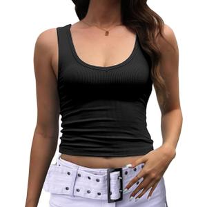 Dwnval Womens Sexy Summer Sleeveless Scoop Neck Tank Tops Slim Fit Cami Crop Top 2025 Trendy (Black, L)