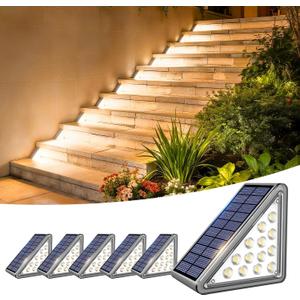 Solar Step Light Outdoor Stair Lights, Deck Lights Outdoor Powered IP65 Waterproof, 3000K Warm White Solar Outdoor Step Light, Decor for Stair, Deck, Step, Porch and Outside Patio, 6 Pack
