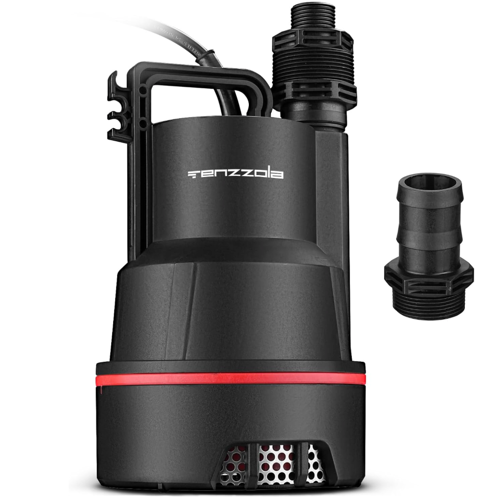 Tenzzola Sump Pump Submersible Utility Water Pump Thermoplastic Portable Electric Water Removal Transfer Pump with 16.4FT Cord for Swimming Pool Basement Garden Pond Tubs Draining, 1/3 HP