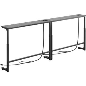Kitstorack 2-Pack Dark Gray Long Sofa Table Behind Couch, Adjustable Height (25"-33") & 2 Power Outlets, Narrow Console Table, 5.9" D x 78.8" Total Long, Thin, Split Design for Separate Use