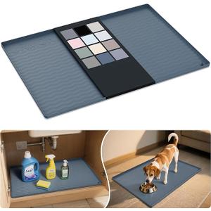 URMONA Waterproof Silicone Under Sink Mat 31'' x 22'' Shelf Liner for Kitchen and Bathroom, Cabinet and Counter Protector, Storage and Organizers, Litter Mat, Pet Cat Puppy Essentials (Dark Grey)
