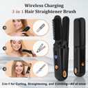 Cordless Hair Straightener Brush 3 in 1,Cordless Rechargeable Hair Straightener Comb Clip 5000mAh,Portable Travel Straightener,Mini Hot Straightening Comb for Women,Ceramic Coating,Black