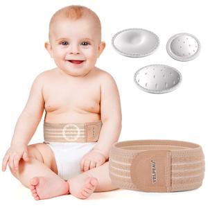 Velpeau Umbilical Hernia Belt Baby Newborn -with 3 Different Shaped Compression Pads, Belly Button Navel Band Wrap Truss Abdominal Binder Support for Infant, Children, Toddler, Kids (Khaki-Reg)