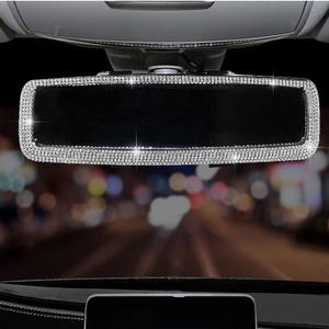 Bling Rhinestone Car Rear View Mirror with Crystal Diamonds Bling Rhinestones Cars Rear View Mirrors for Women,Car Interior Trim. (Sliver)