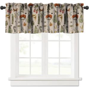 Mushroom Window Valance,Vintage Woodland Vanilla Print Decorative Curtains Valance for Bedroom Kitchen Cafe,Brown 54x18in Mushroom Window Valance,Vintage Woodland Vanilla Print Decorative Curtains Valance for Bedroom Kitchen Cafe,Brown 54x18in