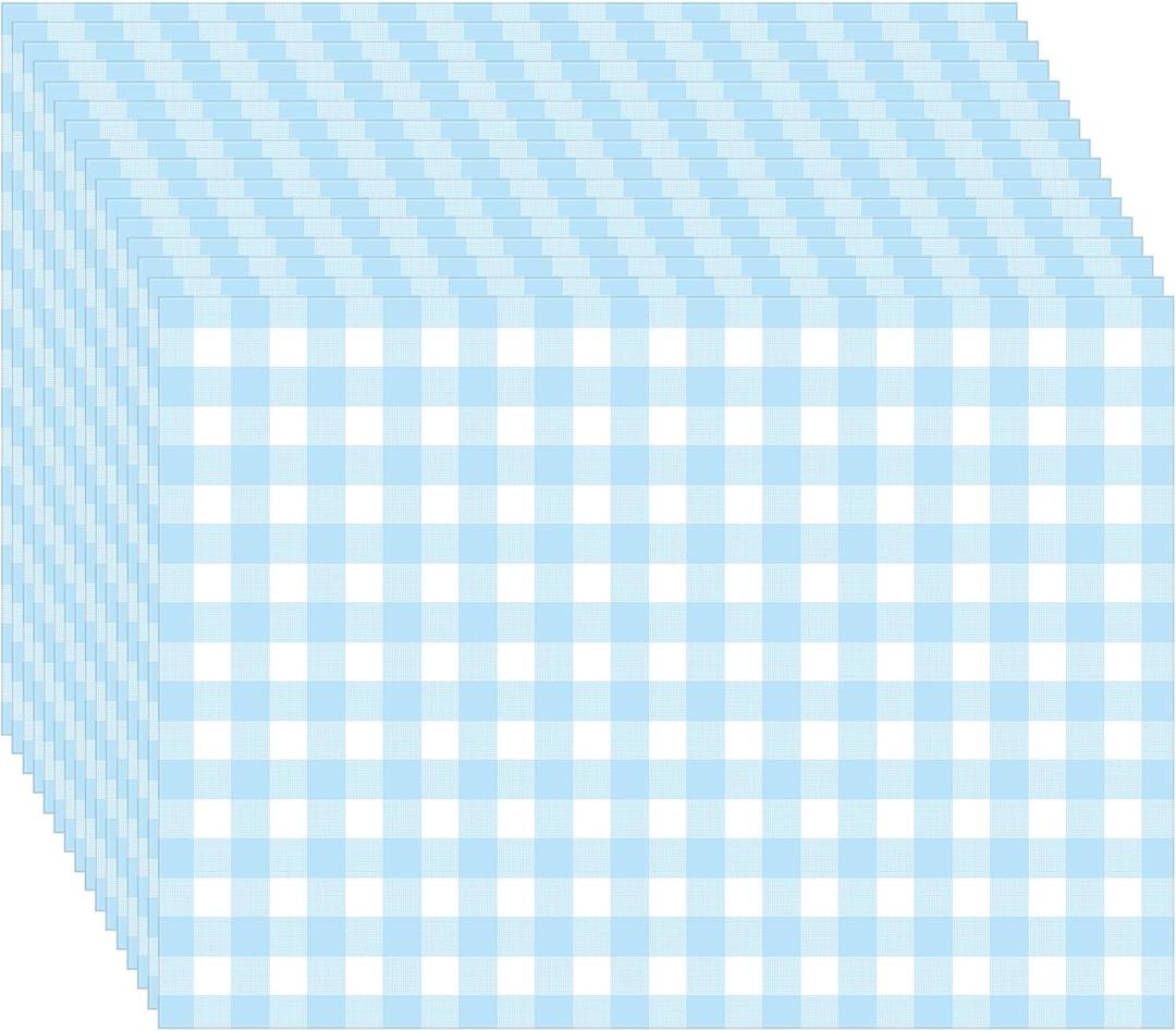 100 Pack Blue Gingham Placemats Blue and White Checked Paper Placemats Disposable, 10 x 14 Inch Rectangle Table Mats for Wedding Birthday Baby Shower Picnic Party Favor Table Decorations