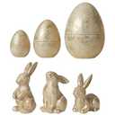 DN DECONATION 6PCS Easter Decorations with 3 Rabbits and 3 Nesting Easter Eggs, Small Gold Easter Bunny Figurines Decor, Spring Tabletop Decor Bunny Egg Statues, Vintage Decor, Gift
