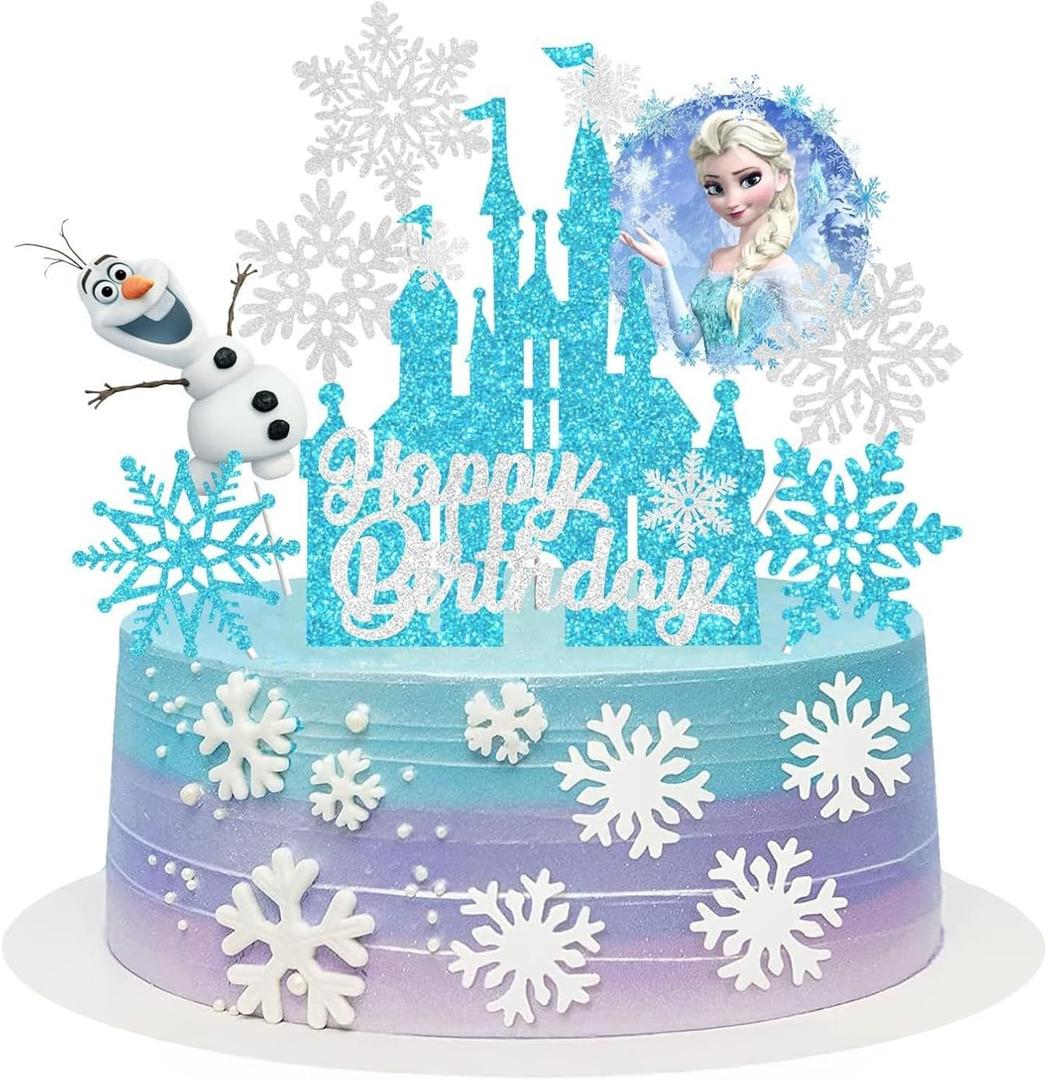 8 Pcs Cute Anime Birthday Cake Toppers, Snow Theme Princess Cake Decorations for Ice Party Supplies
