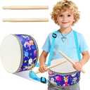 Kid Drum Set,8 Inch Wooden Drum Toys,Sensory Educational Musical Instrument Toy with Adjustable Strap,2 Drumsticks for Toddler,Baby Girls Boys, Astronauts Animals Dinosaurs