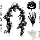 Halloween Black Floral Ghost Picks Garland with Maple Leaf Vines Hanging for Table Room Party Office Indoor Outdoor Backdrop Wall Decor 70.87 Inch