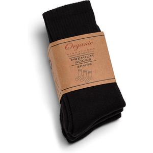 Organic Signatures Premium Cotton Crew Socks, Soft Athletic Socks, 3 pack