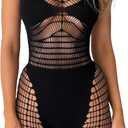 Womens Sexy Rompers for Summer 2025, Sleeveless Club Outfits Fishnet Shorts Bodysuit Rave Seamless Cutout Jumpsuits (One Size, Black)