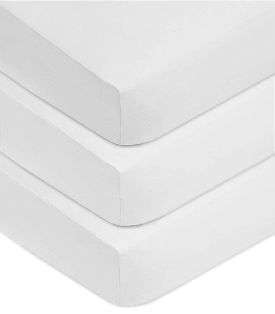 American Baby Company 3 Pack 100% Natural Cotton Fitted Crib Sheets 52" x 28" - Soft, Breathable, Hypoallergenic & Gentle Toddler Bed Sheets, White, Neutral for Boys & Girls