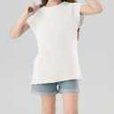 Girls Cap Sleeve T Shirts Kids Summer Crewneck Solid Tops Tees 5-14 Years (White)