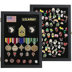 VERANI Pin Display Case - 14x19 Pin Collection Display with Uv Protection Acrylic Door for Military Medals, Beach Tags, Jewelry Pins, Pin Gift, Insignia Ribbons, Pin Enthusiast Collectibles, Black