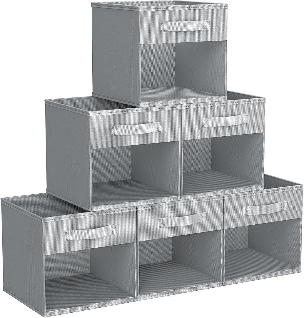 DIMJ Storage Cubes, 11x 11 inch Cube Storage Bin, 6 Pack Closet organizers and storage Bins with Window, Collapsible Baskets with Handle for Shelves, Clothes, Toys, Books (Grey)