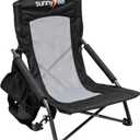 SUNNYFEEL Low Folding Beach Chair for Adults, Portable Lightweight Sling Beach Camping Chairs with Cup Holder, Armrest,Foldable Camp Lawn Chair for Outdoor Sand Concert Travel Sport Events,300LBS (Black)