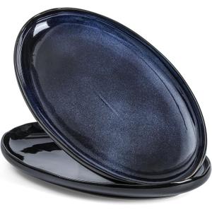 vicrays Serving Platter Ceramic Tray Plates Extra Large Oval 14.5 Inch Porcelain Dinner Plates Long Serving Dish Set Entertaining Party Restaurant Food Meat Sushi Fish Turkey Platter (Blue)