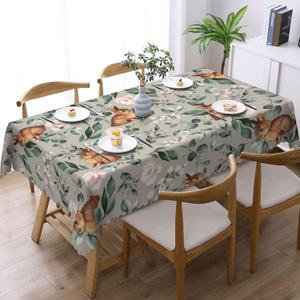 Rabbits and Flowers Tablecloth Rectangular Table Cloth Table Cover Reusable Tablecloths for Party Picnic Dinner Decor 54x72in