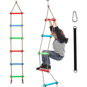 Climbing Rope Ladder 6ft Wooden Ninja Ladder for Kids, Indoor and Outdoor Backyard Playground Play Swing Sets,Tree Ladder Toy for Boys Children Aged 6-12 Years Old (Climbing Rope Ladder)