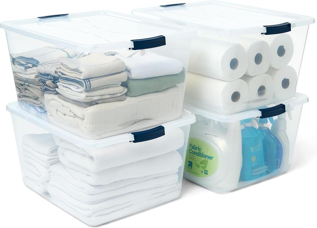 Rubbermaid Cleverstore 71 Qt Clear Storage Bins with Lids, 4-Pack, Stackable, BPA-Free