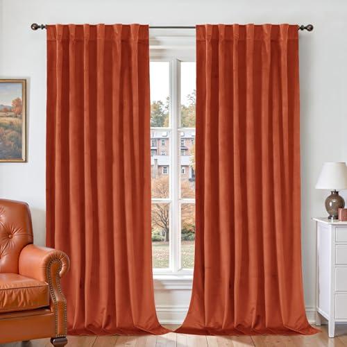 BGment Luxury Velvet Curtains 90 Inches for Living Room, Terracotta Rust Fall Decor Blackout Velvet Curtains Super Soft Drapes with Back Tab and Rod Pocket for Bedroom, Set of 2 Panels, 52 x 90 Inch