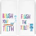 Kids Bathroom Decor, Toddler Boys Girls Kids Bathroom Accessories Hand Towels Set of 2, Brush Your Teeth Flush The Tolet Bathroom Decoretion, 16x24