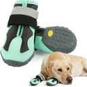 2 Pack Dog Shoes Waterproof, Non-Slip Dog Boots & paw ProtectorsDog Boot for hot Pavement,Winter Snow, Soft Comfortable SafeEasy to Wear, Dog Boots for Medium Large DogsGreen 5#