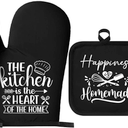 Sratte 4 Pcs Kitchen Decor Accessories Set Farmhouse Towels Pot Holders Oven Mitts Set 2 Potholders 2 Cooking Mittens Oven Glove for Baking Cooking Supply(Black,Kitchen)