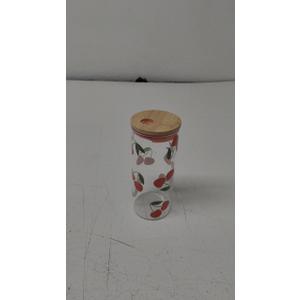 Creative Brands Bella Mon Cheri Red Cherry Pattern 20 ounce Glass Bamboo Drinking Smoothing Travel Tumbler with Straw