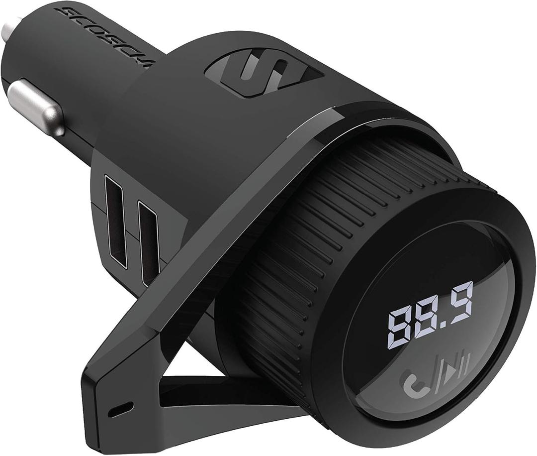 Scosche BTFM5 Bluetooth Hands-Free Car Kit with Digital FM Transmitter and Dual 12W USB Charging Ports For Vehicles (Black)