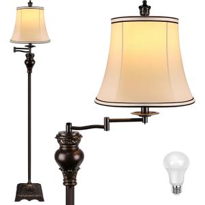 PARTPHONER Vintage Floor Lamps for Living Room,Traditional 350 Adjustable Swing Arm Farmhouse Floor Lamp for Bedroom, Rustic Standing Lamp Pole Lamps for Reading, Home Dcor and Office, Brown