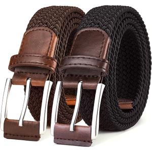 BULLIANT Belt for Men 2Pack,Mens Gift Stretch Braided Web Belt Elastic for Casual Golf Jeans,1 3/8"