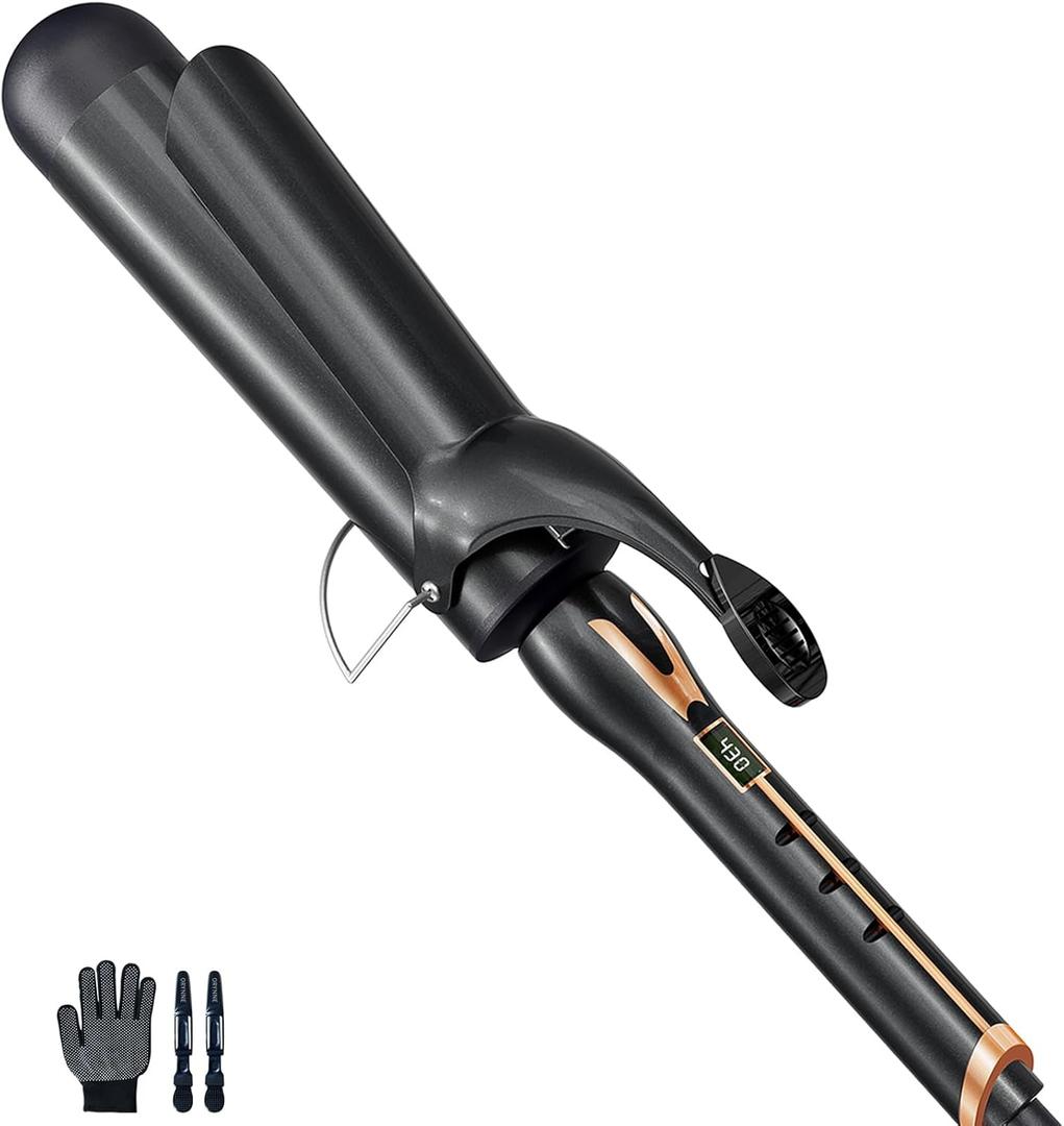 Curling Iron 2 Inch, Large Barrel Curling Iron for Long Hair, 2 inch Curling Irons Ceramic Barrel with Argan Oil Infused, 14 Heat Settings (Gold)