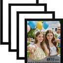 Picture Frame Set of 4, Natural Wood Photo Frame Display Pictures with Plexiglass for Tabletop Horizontal or Vertical Display (Black 8x10 inch)