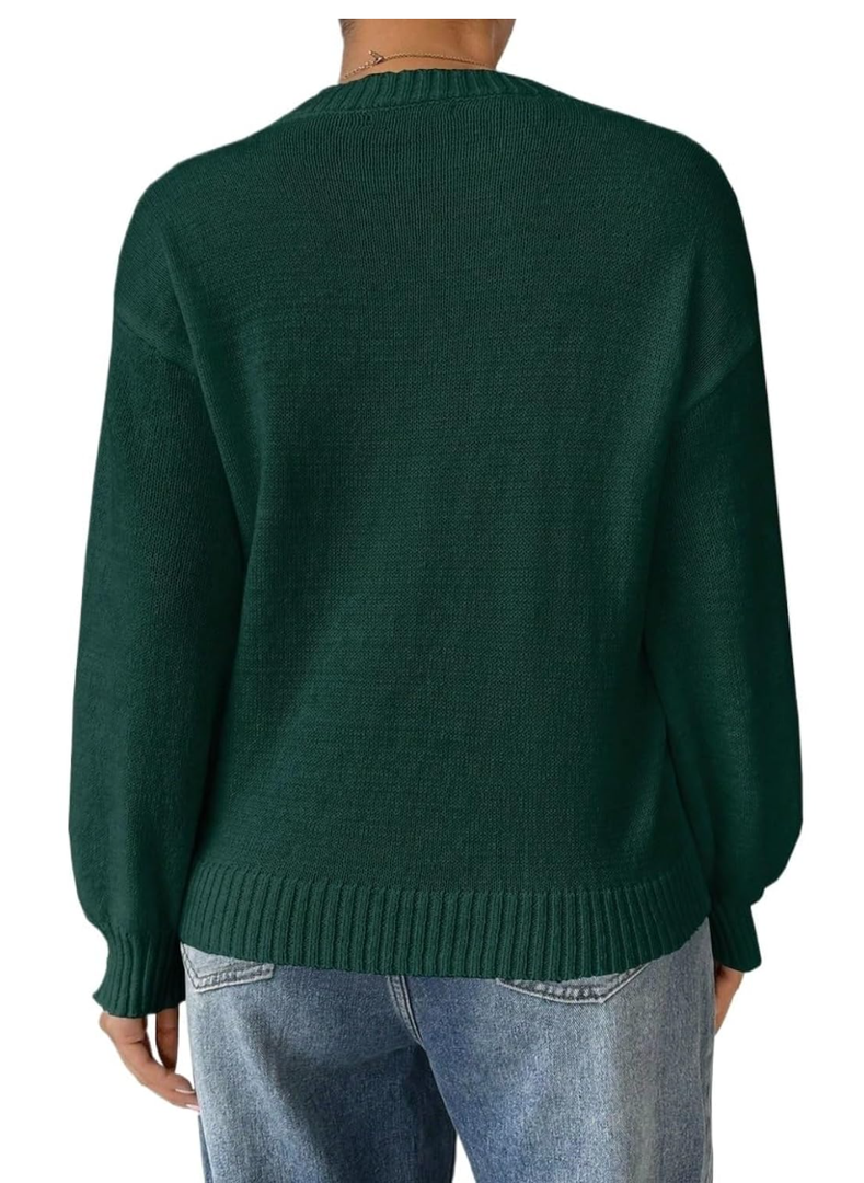 Nleyook Womens Sweaters Long Sleeve Pullover Loose Round-Neck Lantern Sleeveharmony Drop Shoulderknitted Sweater, Medium