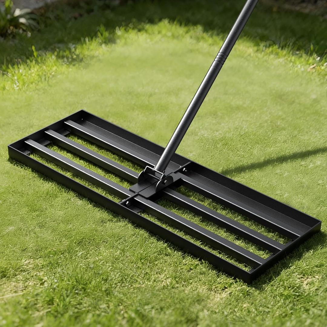 Lawn Leveling Rake 30x10 Inch - Adjustable 47-77 Inch Handle, 180 Rotating Head, Heavy-Duty Rust-Resistant Steel for Lawns, Golf Courses, Driveways