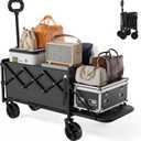 Geisoun Collapsible Wagon with Wheels & Tailgate, 350LBS Wagons Carts Foldable Heavy Duty, Lightweight Portable Folding Utility Wagon Grocery Shopping Cart for Garden, Camping, Beach (Black) (Medium)