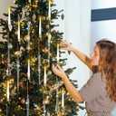 Flutesan 20 Sets Christmas Tree Candle Holders, Metal Christmas Candle Holders with Acrylic Icicle Teardrop Garland Hanging Ornaments Xmas Tree Candlestick for Holiday Party Winter Home Supplies