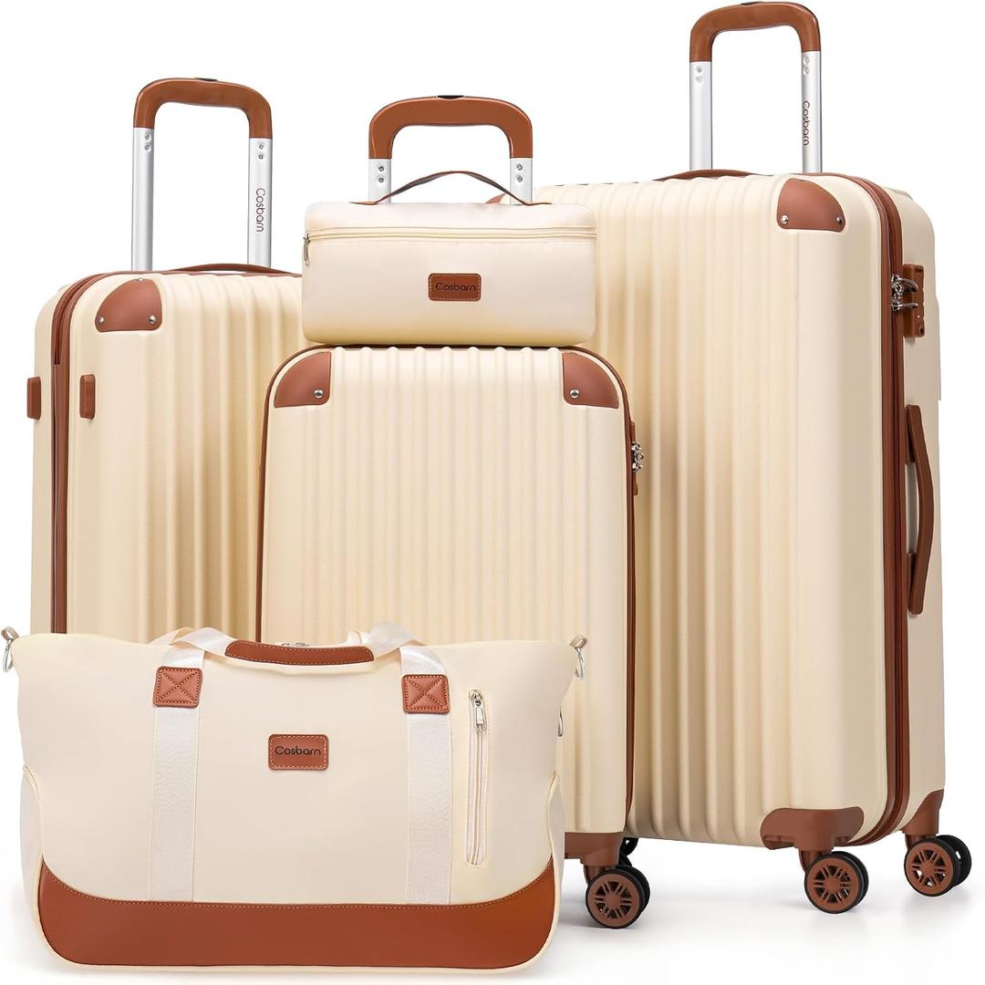 Cosbarn Luggage Sets 5 Piece Suitcases with Wheels, Suitcase Set ABS Hard Case Luggage with TSA Lock Spinner Wheels Durable Travel Luggage