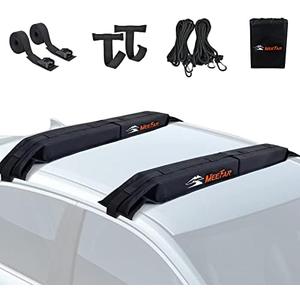 MeeFar Universal Car Soft Roof Rack Pads Luggage Carrier System for Kayak Surfboard SUP Canoe Include 2 Heavy Duty Tie Down Straps, 2 Tie Down Rope, 2 Quick Loop Strap and Storage Bag