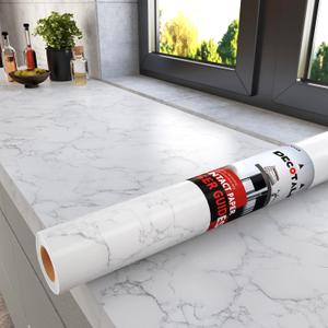 Decotalk 30 x 120 inch Marble Contact Paper Self Adhesive Wallpaper Stick and Peel Grey White Granite Countertop Contact Paper Decorative Wall Paper for Kitchen Backsplash Cabinets Island Furniture
