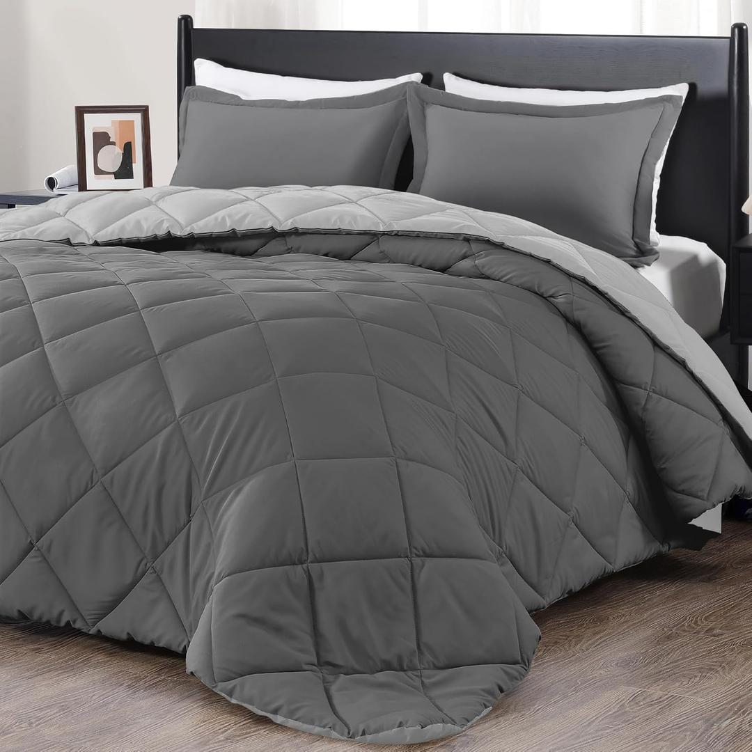downluxe California King Comforter Set - Charcol and Grey Cal King Comforter Set, Soft Bedding Sets for All Seasons - 3 Pieces - 1 Comforter (104"x96") and 2 Pillow Shams(20"x36")