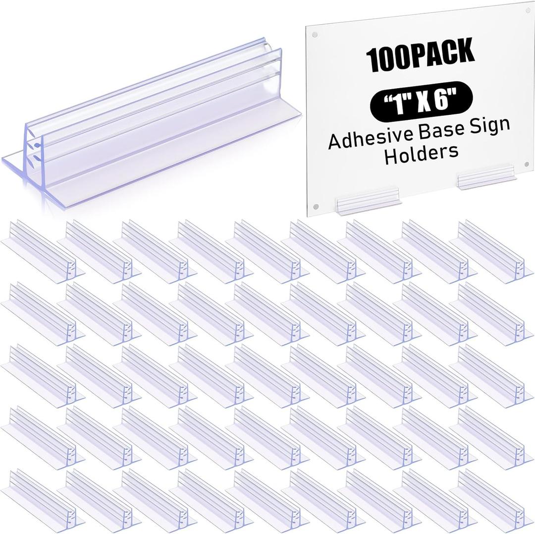 Fulmoon 100 Pcs Sign Holder, Adhesive Base Sign Holders Multiple Uses for Counters, Warehouses, Base Holders with Strong Adhesive (1*6in)