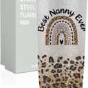 Onebttl Nanny Gifts from Granddaughter, Grandson, Insulated Stainless Steel Wine Tumbler with Lid and Straw, for Grandma on Mother's Day, Birthday, Christmas, Best Nanny Ever, Glitter Silver, 20 oz
